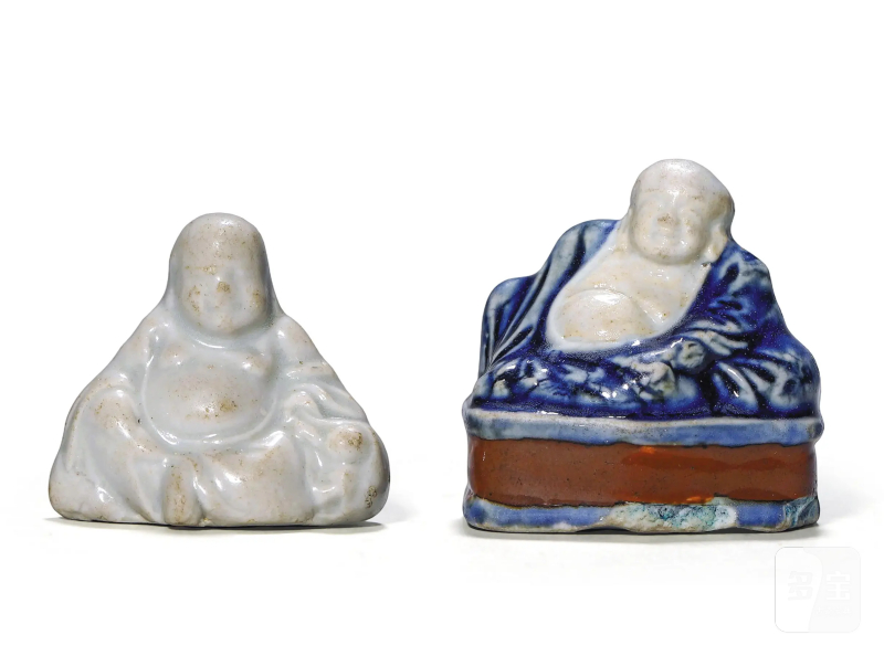 明代 青花、白釉弥勒佛两尊 - 图1